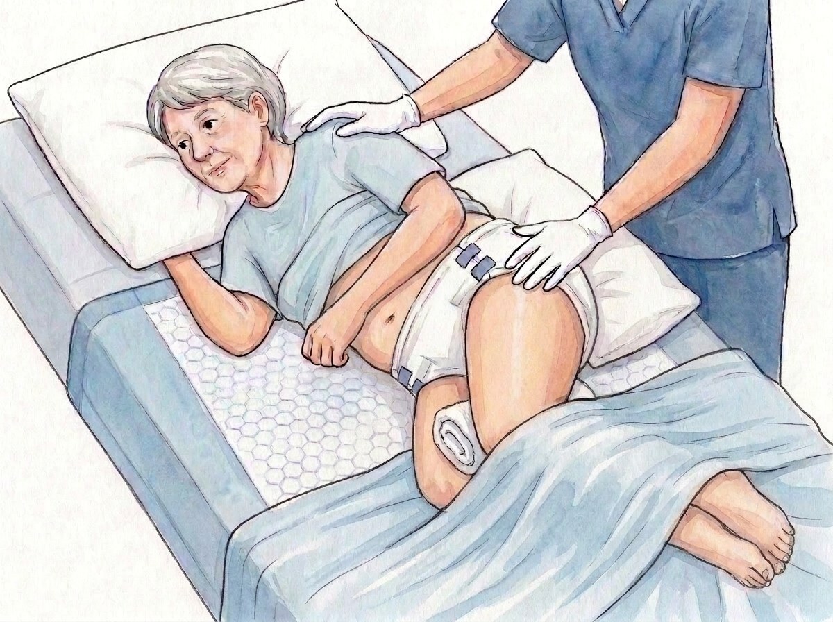 3. Zvita brisača med koleni, blazina za hrbtom