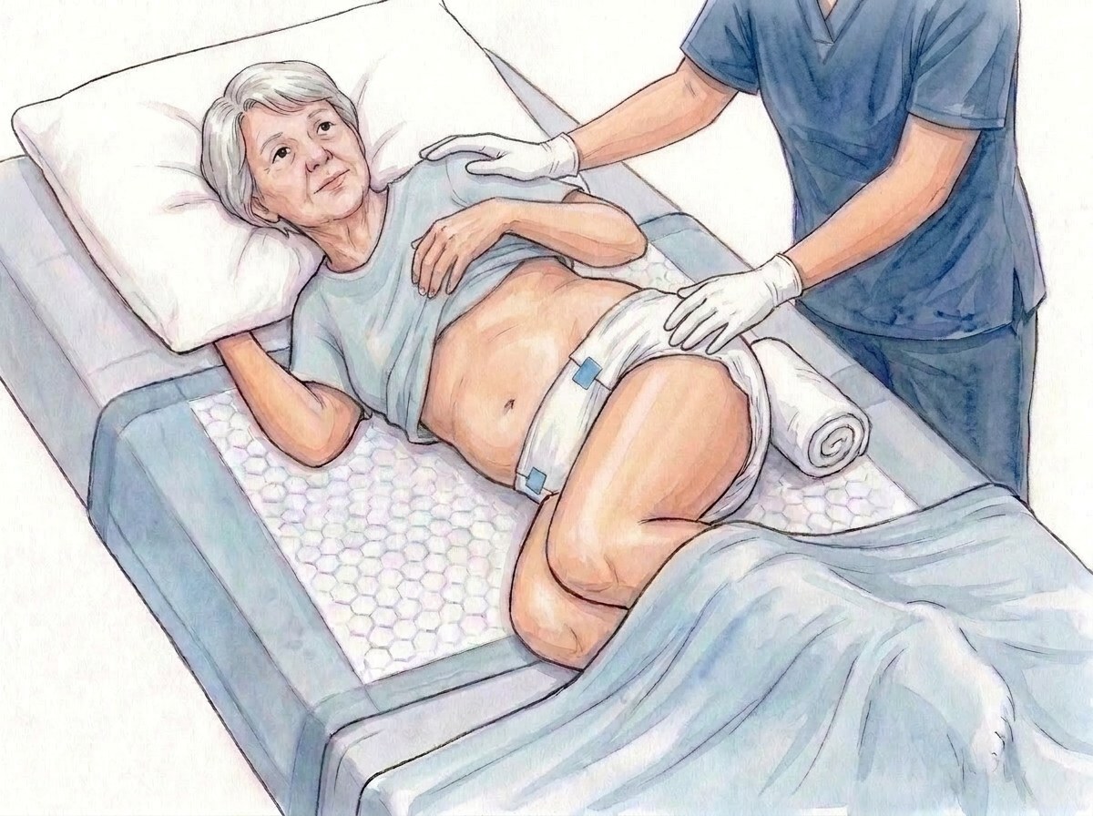 7. Nežno obrnite na hrbet, preko zvite polovice